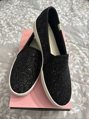 kate spade Black Glitter Slip-On Mules